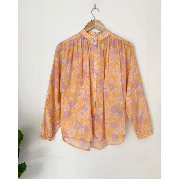No. 6 Tops - No. 6 Peach and Lavender Floral Button-Front Blouse